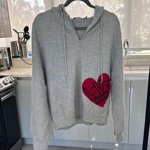 Love Moschino Gray Sweatshirt with Boxy Relaxed Fit and Red Heart Design